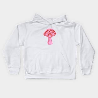 Cute, red mushroom in pink background Kids Hoodie